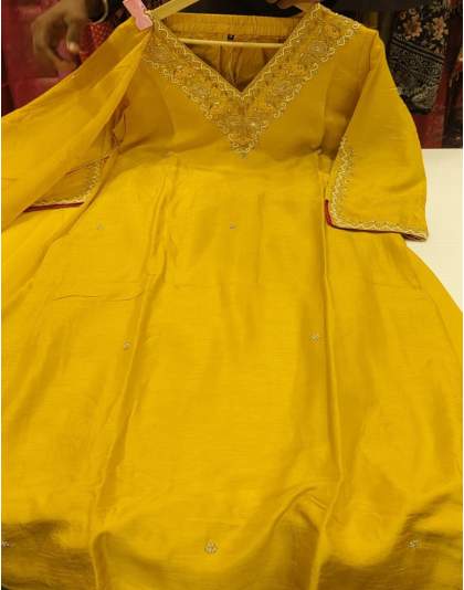 Golden Glow Yellow Dola Silk Straight Suit
