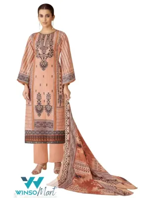 DRAVINAM Trends Unstitched Cotton Suit Dress Material Set:Pakistani Print Top Fabric with Embroidery | Customizable Solid Bottoms | Cotton Fancy Dupatta