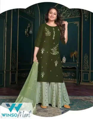 SIMI ENTERPRISE Handwork & Embriodary On Bemberg Silk,Bottom Plazzo Kali Work With Jacquard Pallu And Heavy Work Dupatta (L Size)