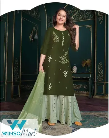 SIMI ENTERPRISE Handwork & Embriodary On Bemberg Silk,Bottom Plazzo Kali Work With Jacquard Pallu And Heavy Work Dupatta (L Size)