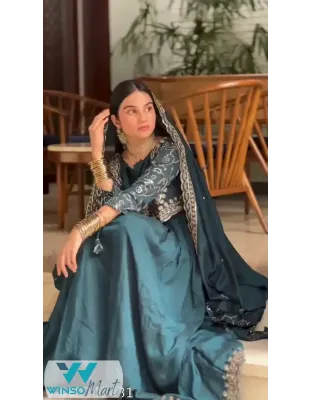 SCCREATION WOMEN's TRENDING DESIGNER VICHITRA SILK SEQUENCE EMBROIDERED WORK TOP ATTACHED KOTI AND DUPATTA