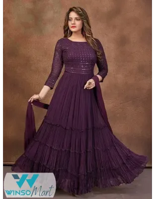 Magnificent Wine Colour Georgette Anarkali Gown